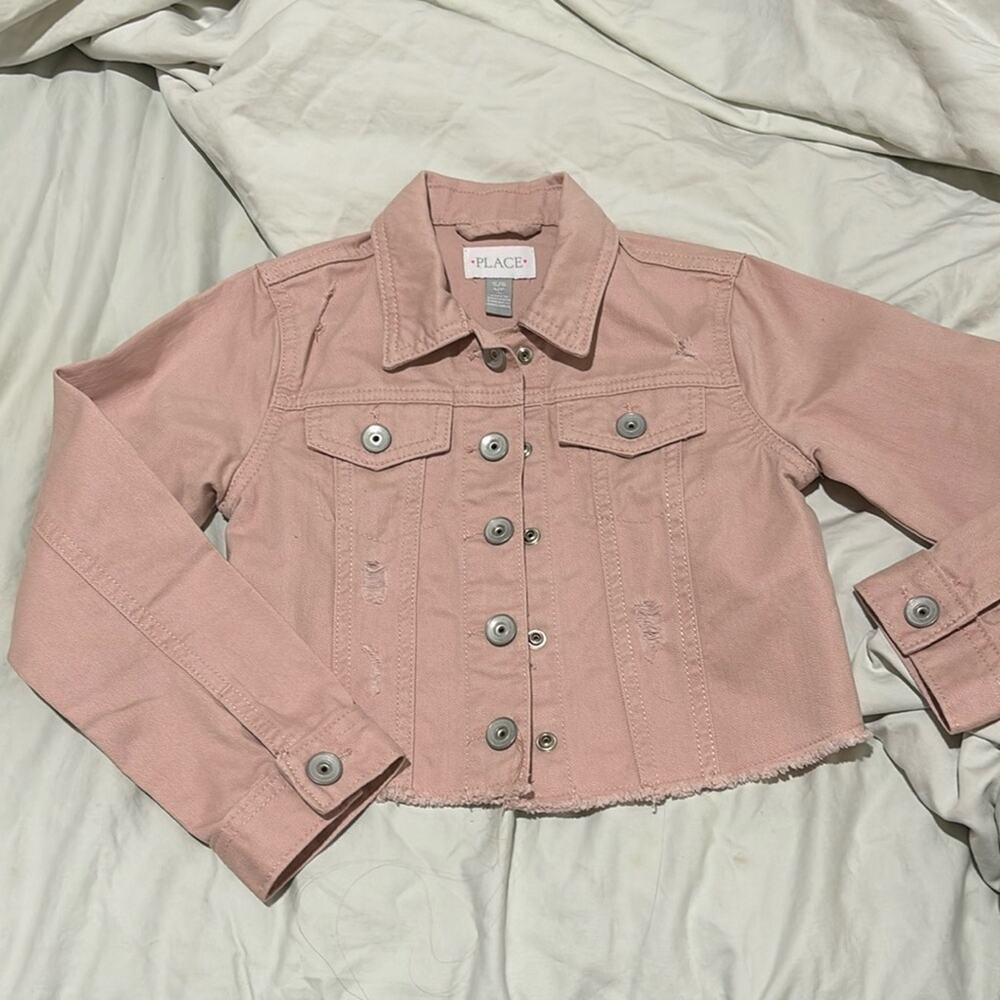 Childrens place 5/6 pale pink distressed denim jacket shaped fit nwot